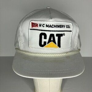 Vintage CAT N C Machinery Co SnapBack Trucker Farm Hat Made USA Tonkin